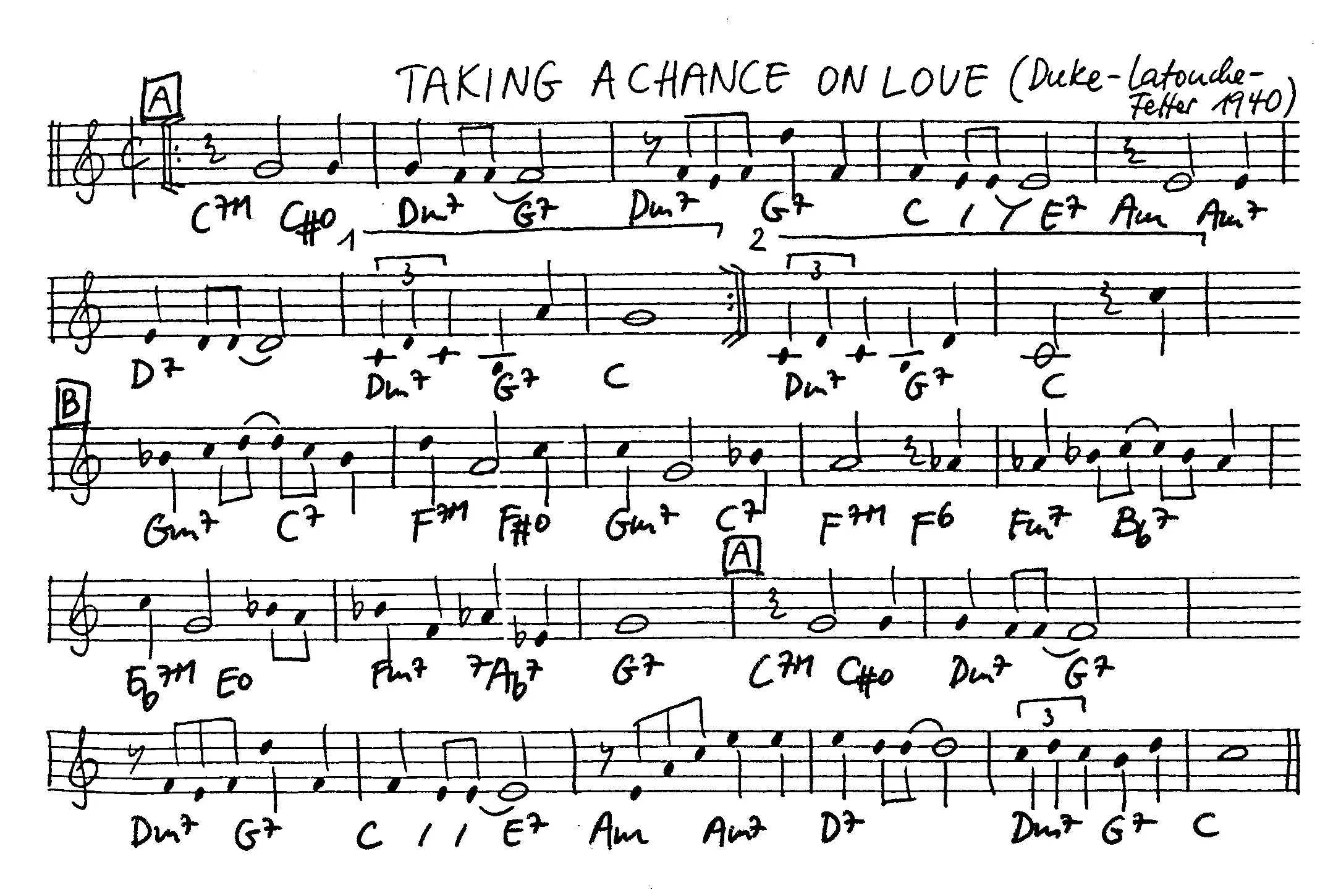 taking a chance on love free jazz leadsheet - Courtesy of the Jungle Jazz Band